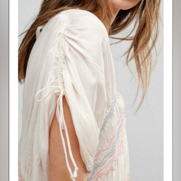 Free People Womens Ivory Embroidered Short Sleeve Dress Sz S like new condition - Picture 4 of 15